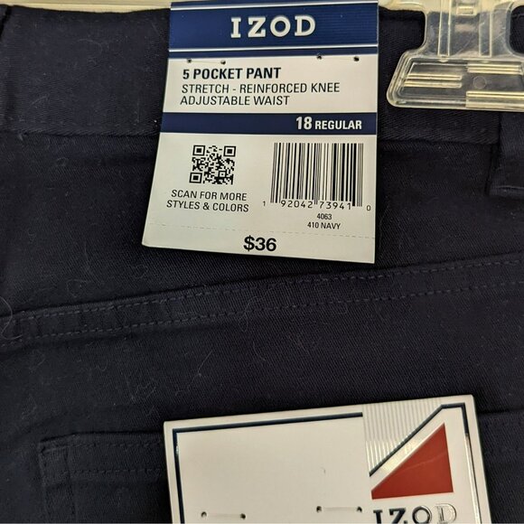 Boys Izod Uniform Pants Size 18 Navy Blue 5 Pocket Adjustable Waist Reinforced K - Picture 6 of 6